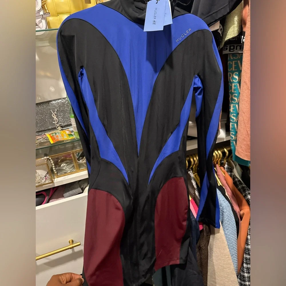 H&M Mugler Black and Blue Performance Jacket with Burgundy Highlights - Picture 3 of 3